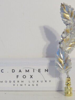 Vintage Italian Tole Lamp Finial, Silver Leaf, Gold Accents, Gift Boxed